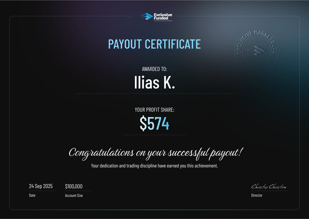 ExclusiveFunded's tweet image. The Exclusive Funded Programme keeps rewarding real trading performance. 🏆
Start your journey today 👉 bit.ly/exclusive-fund…
Risk Warning: Trading involves risk.
#ExclusiveFunded #TradingGoals #FundedTrader #Payouts
