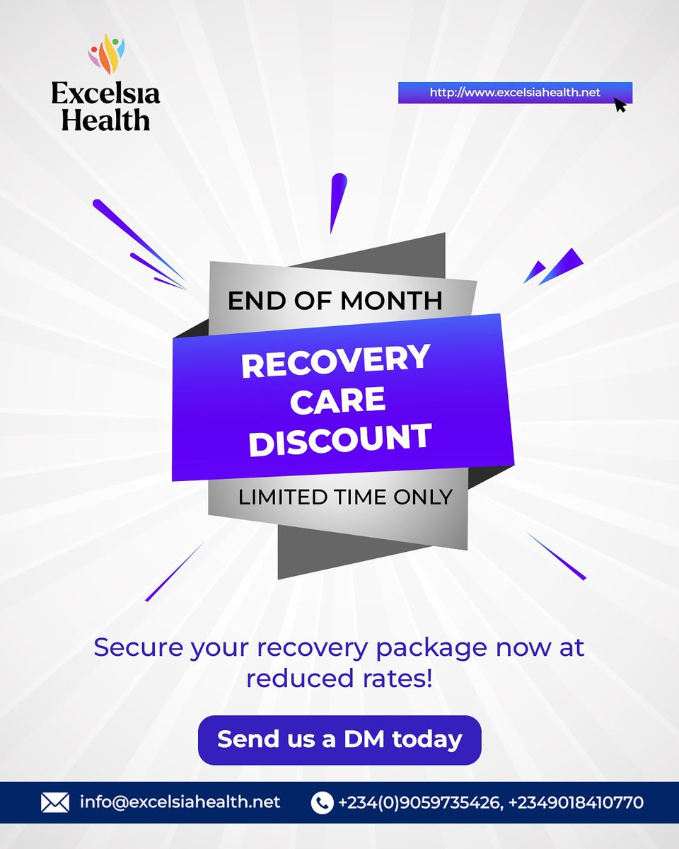 End-of-Month Recovery Care Discount

Limited time only.
Secure your recovery package now at reduced rates!

Send us a DM today

#excelsiahealth #homecare #compassionatecare #elderlycare #trustedcare #carewithoutborders