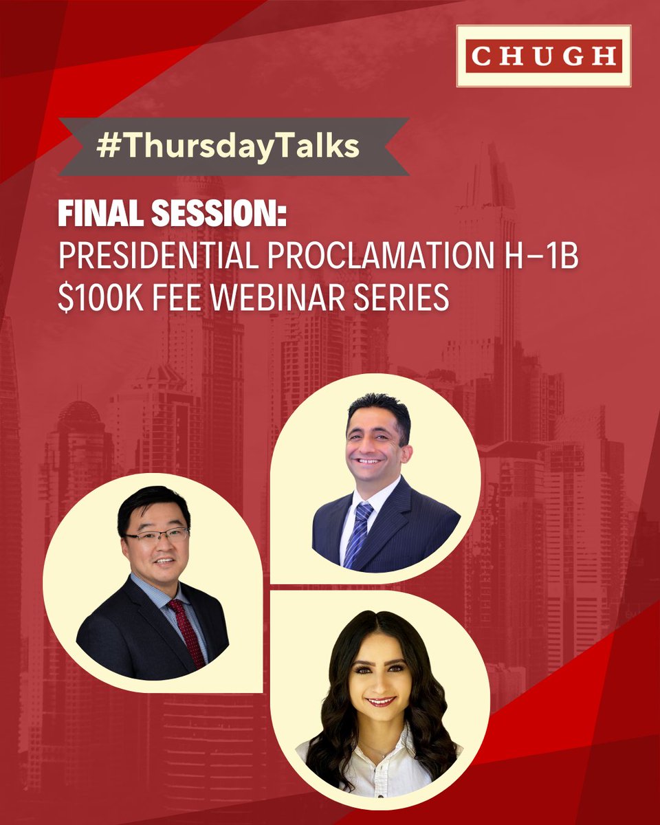chughllp's tweet image. #ThursdayTalks
In this final session, our panel will explore compliance in practice, employer business strategy, worker risks, and the broader immigration policy outlook. 

YouTube- youtube.com/live/ppnoKsWjZ…