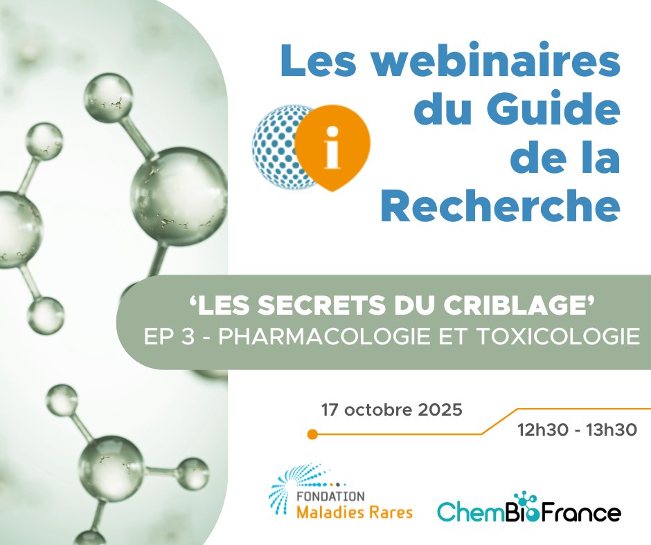 🔬 Épisode 3 – Webinaire "Pharmacologie et Toxicologie" | Guide de la Recherche 2025

En collaboration avec <a href="/chem_france/">ChemBioFrance</a> 

📅 Date : 17 octobre 2025
 🕧 Heure : 12h30 – 13h30
 📍 Lieu : En ligne
👉 Inscrivez-vous dès maintenant : fondation-maladiesrares.org/evenement/les-…