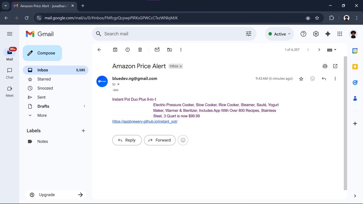 bluedev_py's tweet image. Day 47/100 – Intermediate+
> Amazon Price Tracker
> Built a project with Python + BeautifulSoup that sends an email alert when a product hits your target price
#100DaysOfCode
#pythonprogramming
#pythononlinetraining