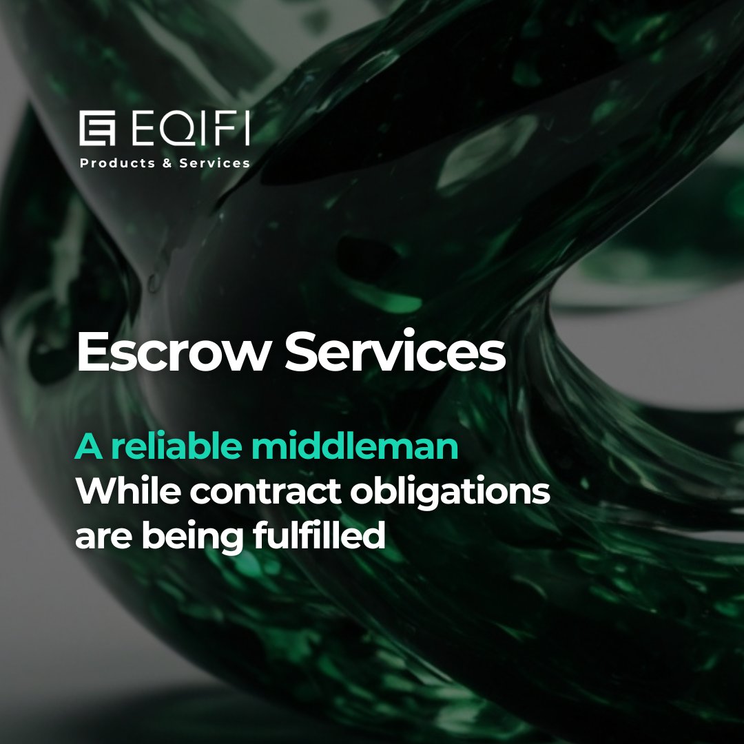 Ensure trust and reliability in your transactions with EQIFi’s Escrow Services:  
- Acts as a reliable middleman for all parties  
- Secures funds while contract obligations are fulfilled 
- Minimizes risks and builds confidence in every deal