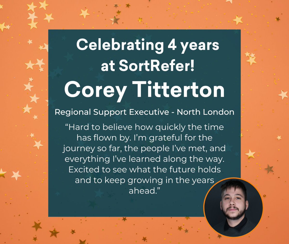 A big congratulations to Corey Titterton, our Regional Support Executive, on reaching 4 years with us! 🎉

Over the past few years, Corey has been a key member of our sales team, always bringing good vibes &amp; energy! 

We're lucky to have you on our team  🧡 

#WorkAnniversary