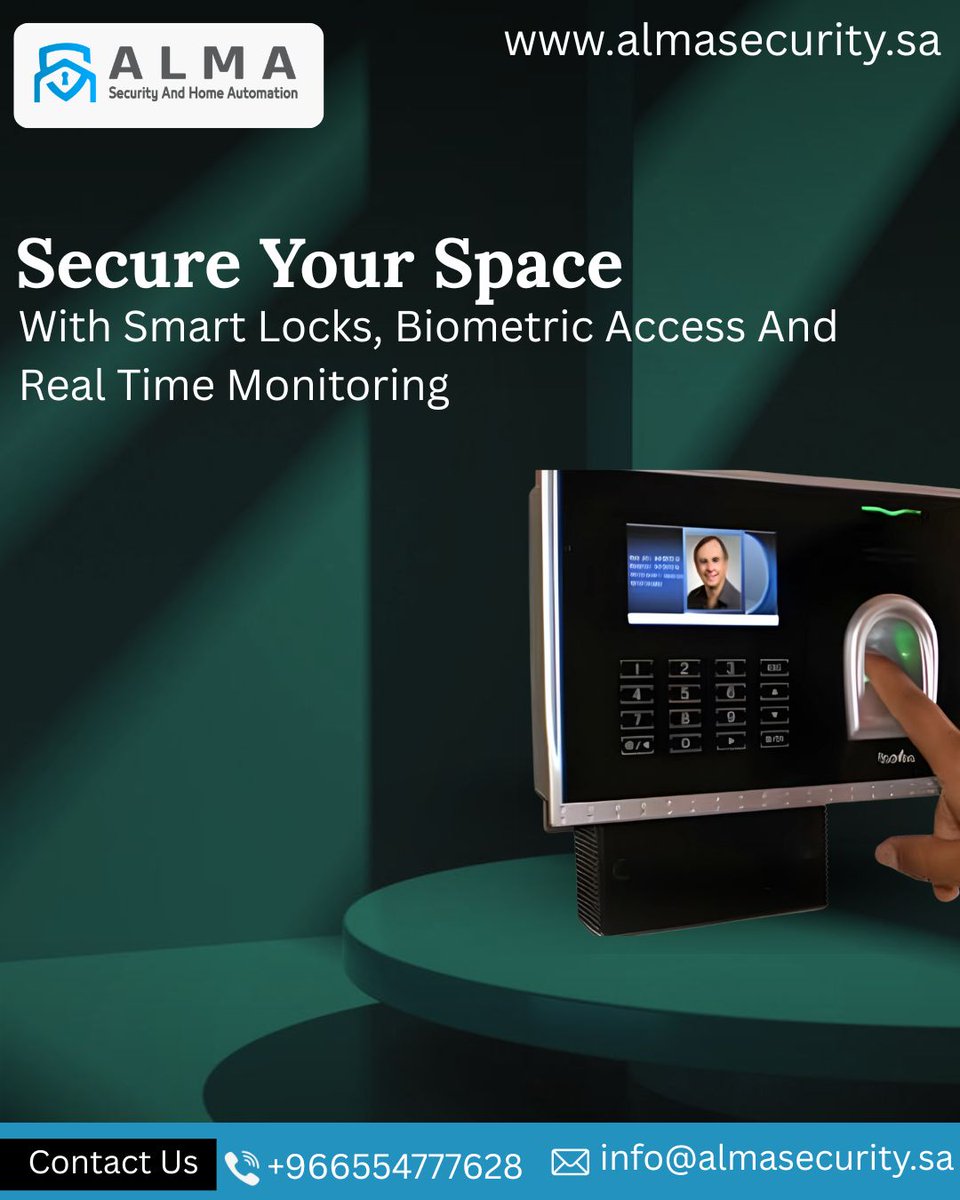 ALMASAFETY1's tweet image. Upgrade your security with Smart Locks, Biometric Access &amp;amp; Real-Time Monitoring  Convenience, control &amp;amp; peace of mind for homes, offices &amp;amp; businesses. 
almasecurity.sa

#SmartLocks #AccessControl #BiometricSecurity #ModernSecurity #SmartHomeSolutions #FutureOfSecurity