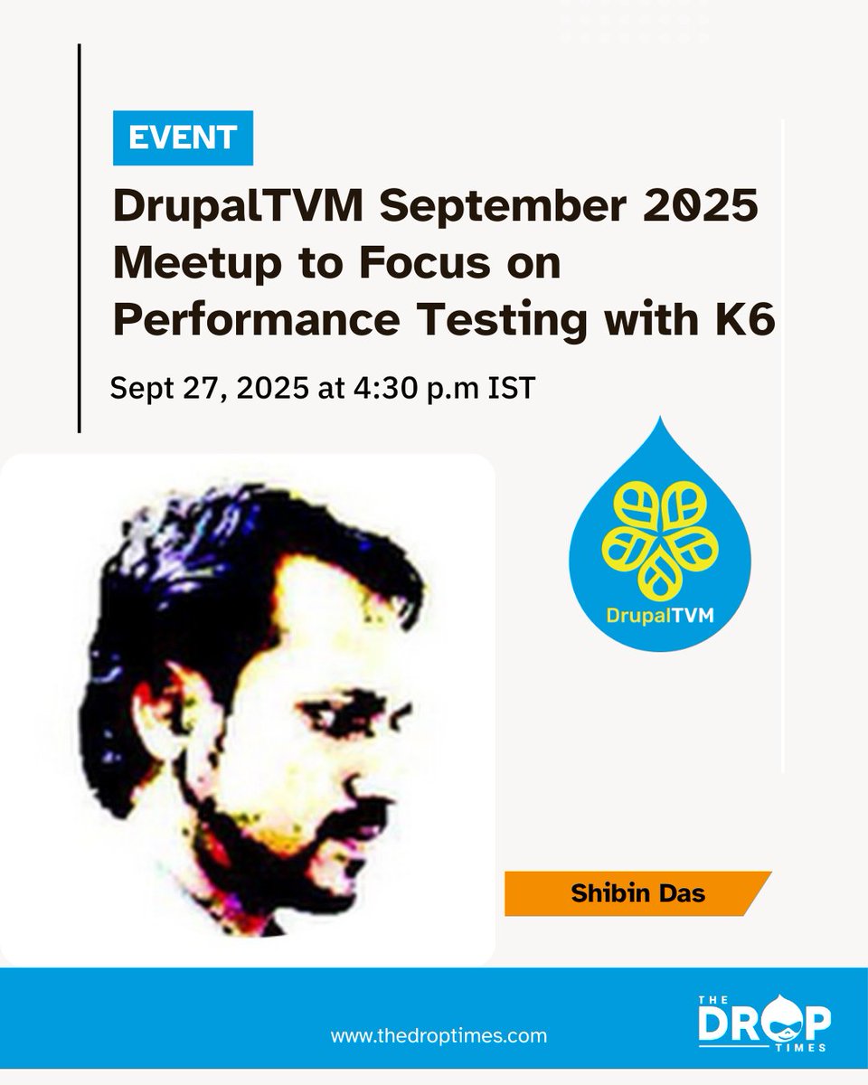 thedroptimes's tweet image. Drupal Trivandrum Meetup 📅 Sept 27, 4:30 PM IST @ The Millet Café, Uloor.
Talk: “Performance Testing using K6” by Shibin Das.
Hands-on, laptops encouraged + live stream link during event.
👉 bit.ly/4gNEg6G 
#Drupal #DrupalMeetup #DrupalCommunity #PerformanceTesting
