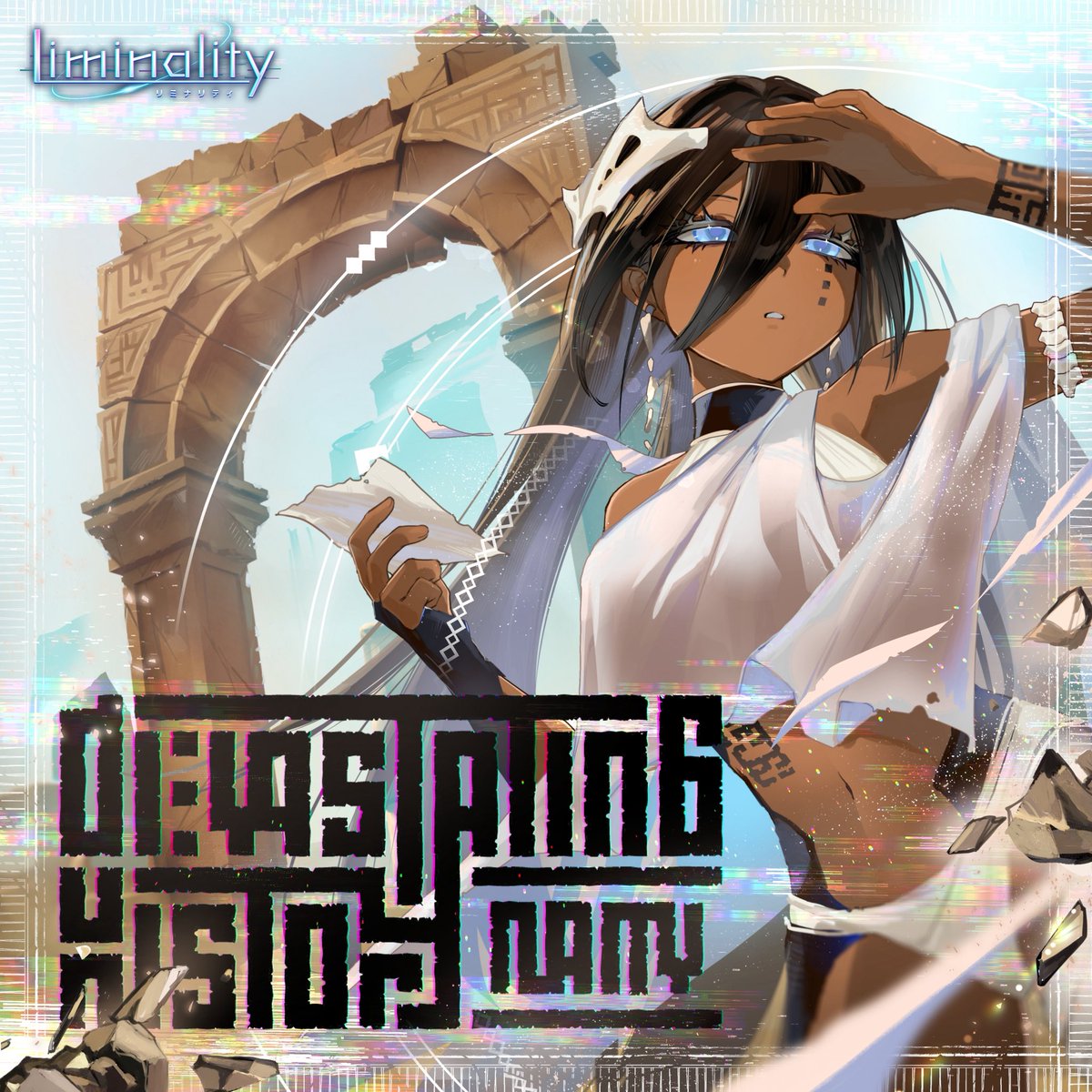 uca_tw's tweet image. スマホ音楽ゲームLiminalityにて本日収録の

『Devastating History』by NAMV

ジャケットイラストを担当いたしました！
よろしくお願いいたします🙇
#lim_game #Liminality