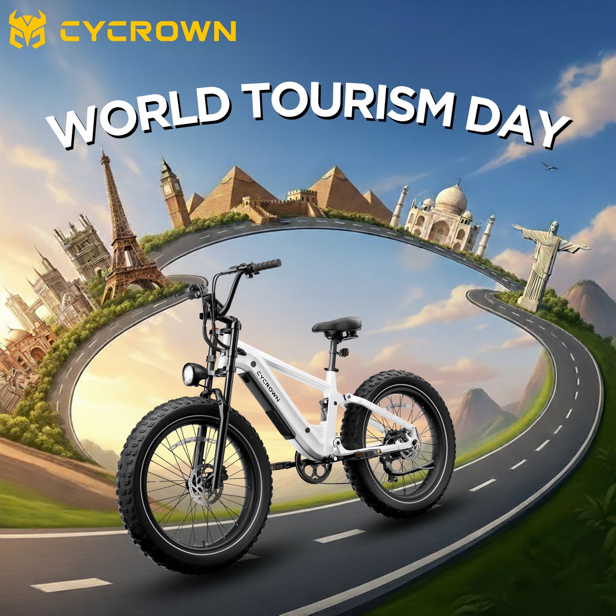 On World Tourism Day, we celebrate the spirit of adventure and connection. With the freedom of a CYCROWN e-bike, every path leads to a new discovery. Where will your next ride take you?

#CYCROWN #WorldTourismDay #Ebike #ebikelife #AllTerrainBike