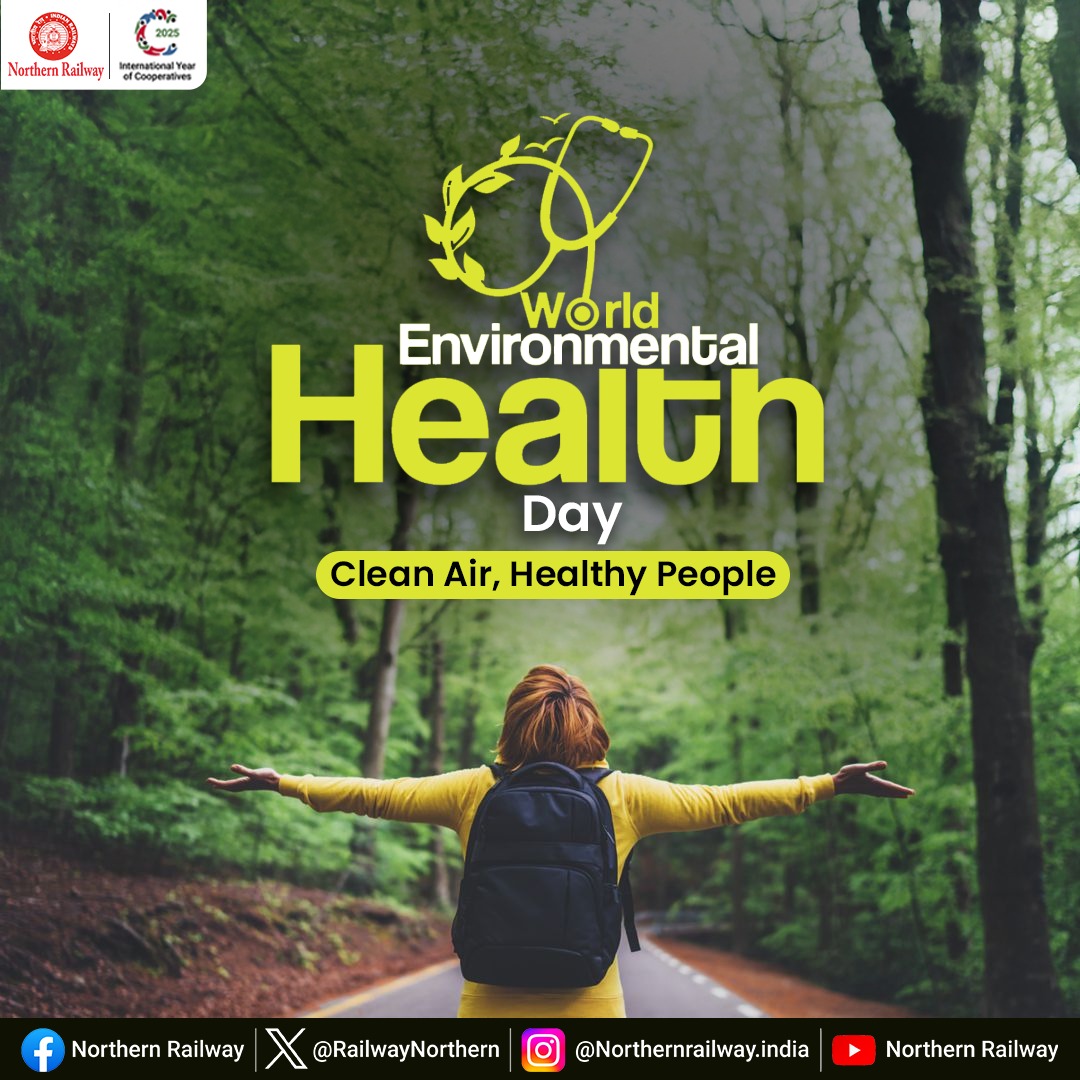 drm_dli's tweet image. On #WorldEnvironmentalHealthDay, Northern Railway urges everyone to adopt sustainable living practices for a better tomorrow! 
Indian Railways is committed to sustainability through large-scale environmental initiatives, making every journey cleaner &amp;amp; greener.

 #CleanRailways