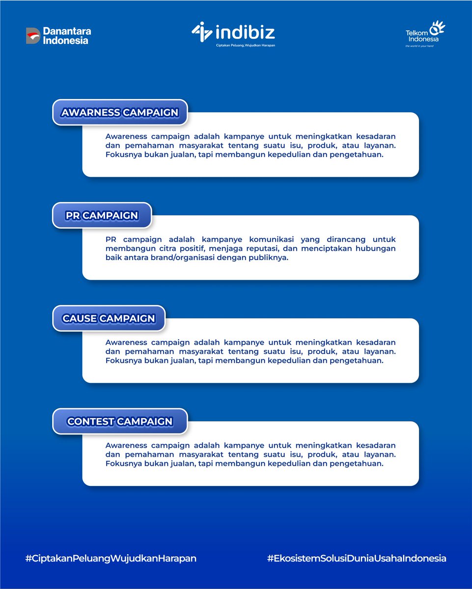 Indibiz_jtdiy's tweet image. Jangan sampai kelewatan buat tau jenis-jenis campaign marketing yang bisa bikin usahamu ngegas banget!
#Indibiz #Indibizjtd #DigitalMarketing
#CiptakanPeluangWujudkanHarapan
#EkosistemSolusiDuniaUsahalndonesia