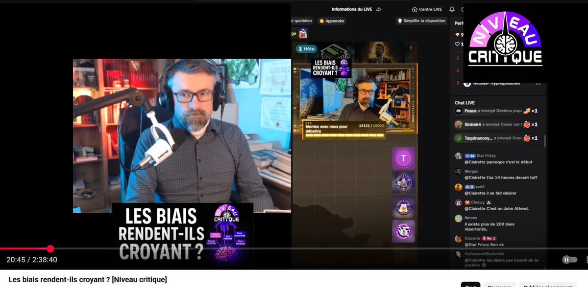 "Niveau Critique", hier sur Tiktok.
2h30 de libre antenne avec les internautes pour parler de croyance, de biais cognitifs. 
Avec un chercheur en sciences cognitives de la #ScienceSquad

À (re)voir sur YouTube :
youtube.com/live/QhZQn28sd…
