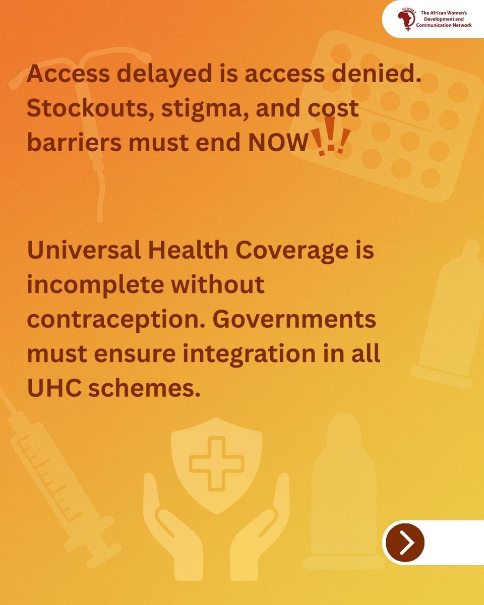 FemnetProg's tweet photo. As we commemorate #WorldContraceptionDay, we call for governments to step up: increase budgets, end stockouts &amp; stigma, and make UHC truly universal by ensuring contraceptive access for ALL youth, PWDs, LGBTQIA+, rural &amp; displaced communities.
#SRHRDialogues https://t.co/xDLfPZrEYm