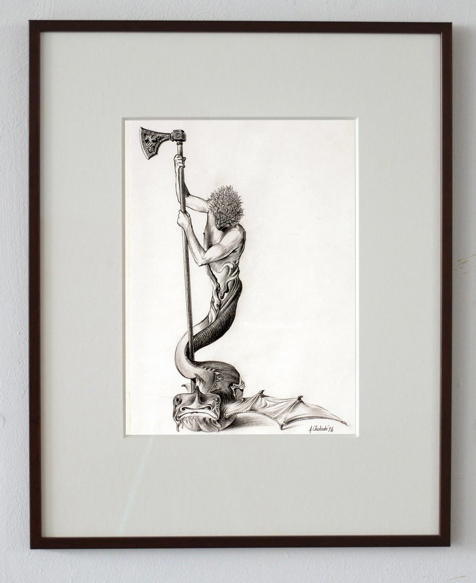 ChehadeAssaad's tweet image. Any conflict must be understood within two contexts: historical and geographical, which helps clarify the idea of coexistence between reason and emotions.

-Meca-Myth (16), 1996. Pencil on paper.