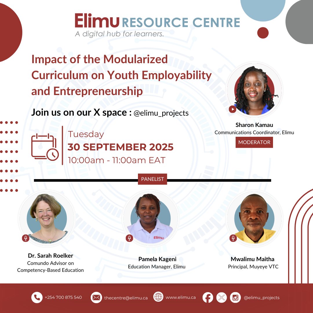 elimu_projects's tweet image. Join the conversation as we unpack how the modularized curriculum is shaping youth employment and entrepreneurship. 
This is your chance to share your thoughts, hear from others facing similar challenges, and be part of the people forging the way forward. 
x.com/i/spaces/1OdKr…