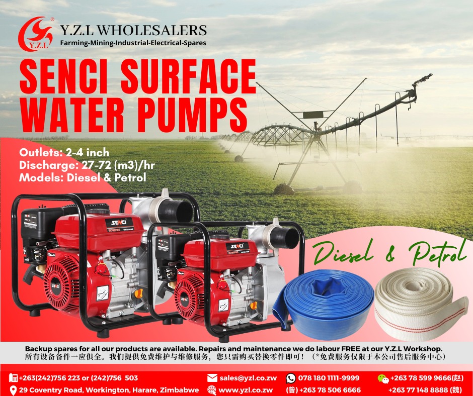 YWholesalers's tweet photo. DIESEL &amp; PETROL SURFACE WATER PUMPS AND PIPES AVAILABLE AT Y.Z.L WHOLESALERS‼

#YZLWholesalers #farming #mining #industrial #electrical #farmingzimbabwe #waterpumps #senci #irrigation #pumps #miningpumps #fuelpumps #controlboxes #waterpipes #canvaspipes #layflats #watering https://t.co/DBe5kNoLVS