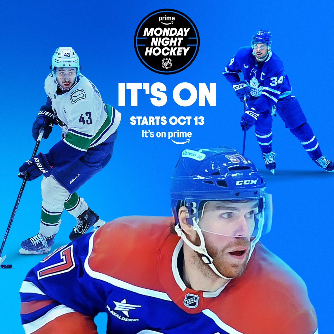 SportsOnPrimeCA's tweet image. ❤️ this post if you never want to miss a puck drop. Get notifications before big matchups on Prime Monday Night Hockey, all season long.