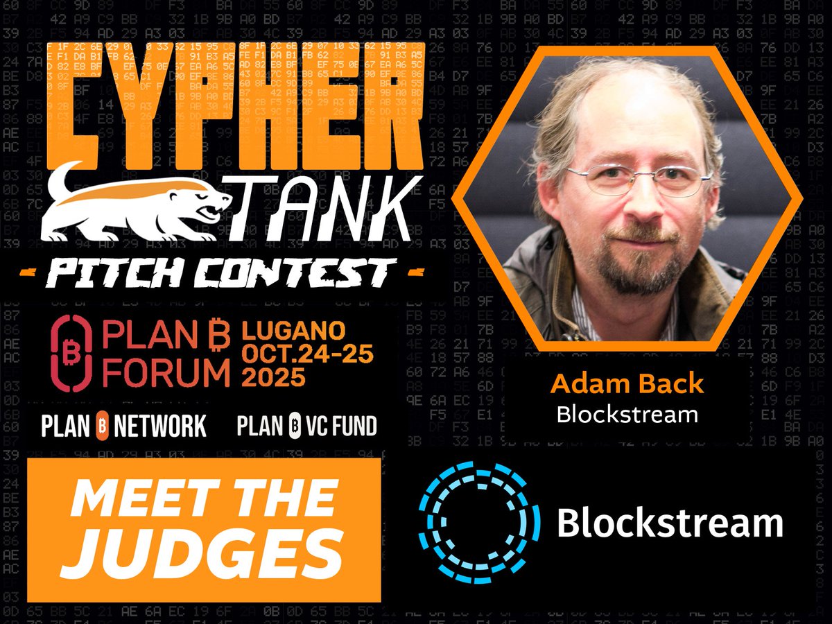 CypherTank's first judge is someone who needs no introduction: <a href="/adam3us/">Adam Back</a> 

Dr. Adam Back is a British cryptographer, cypherpunk, and CEO of <a href="/Blockstream/">Blockstream</a>. He’s best known as the inventor of Hashcash (1997), the proof-of-work system cited in the Bitcoin white paper.
