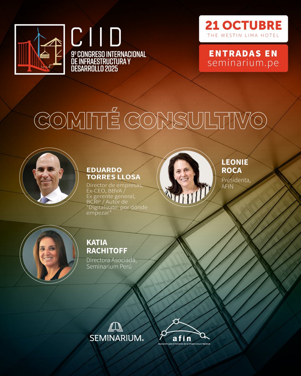 💡Desde el CIES, los invitamos a participar en la 9° edición del Congreso Internacional de Infraestructura y Desarrollo (CIID 2025), el cual se realizará este 21 de octubre.

📅 En este evento, se debatirá cómo lograr proyectos viables desde el inicio, resolver interferencias sin