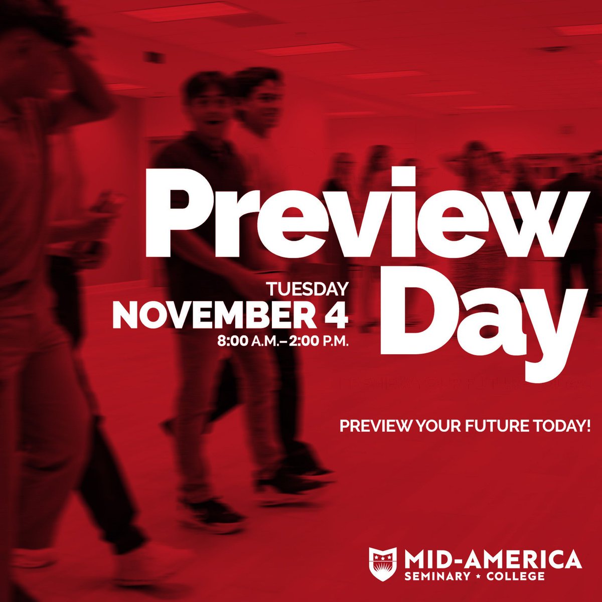 Light up your future at the Mid-America Fall Preview Day, Tuesday, November 4, 2025, 8:00 a.m.–2:00 p.m. If you’re interested, Preview Day is an excellent way to learn more about Mid-America and experience campus life. Register now at visit.mabts.edu