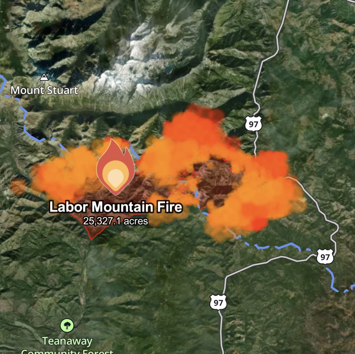 The_Weatherman2's tweet image. Thursday was a bad day for fires in the Cascades. The #LaborMountainFire crossed US-97 and grew nearly 8K acres. The #LowerSugarloafFire grew 4K acres to the SE, with new level 3 evacuations. The #WildcatFire grew too, getting very close to Goose Prairie. #wawx