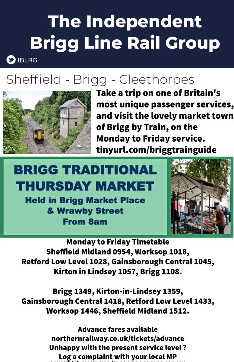 The Independent Brigg Line Rail Group (Est 2012) (@iblrg) on Twitter photo The last <a href="/northernassist/">NORTHERN π</a> Brigg service of the week has arrived at Sheffield Midland.
We're back at 0954 on Monday.
Haven't travelled on one of the UK's most unique passenger services ?
Details below and in the link.
tinyurl.com/briggtrainguide The last <a href="/northernassist/">NORTHERN π</a> Brigg service of the week has arrived at Sheffield Midland.
We're back at 0954 on Monday.
Haven't travelled on one of the UK's most unique passenger services ?
Details below and in the link.
tinyurl.com/briggtrainguide