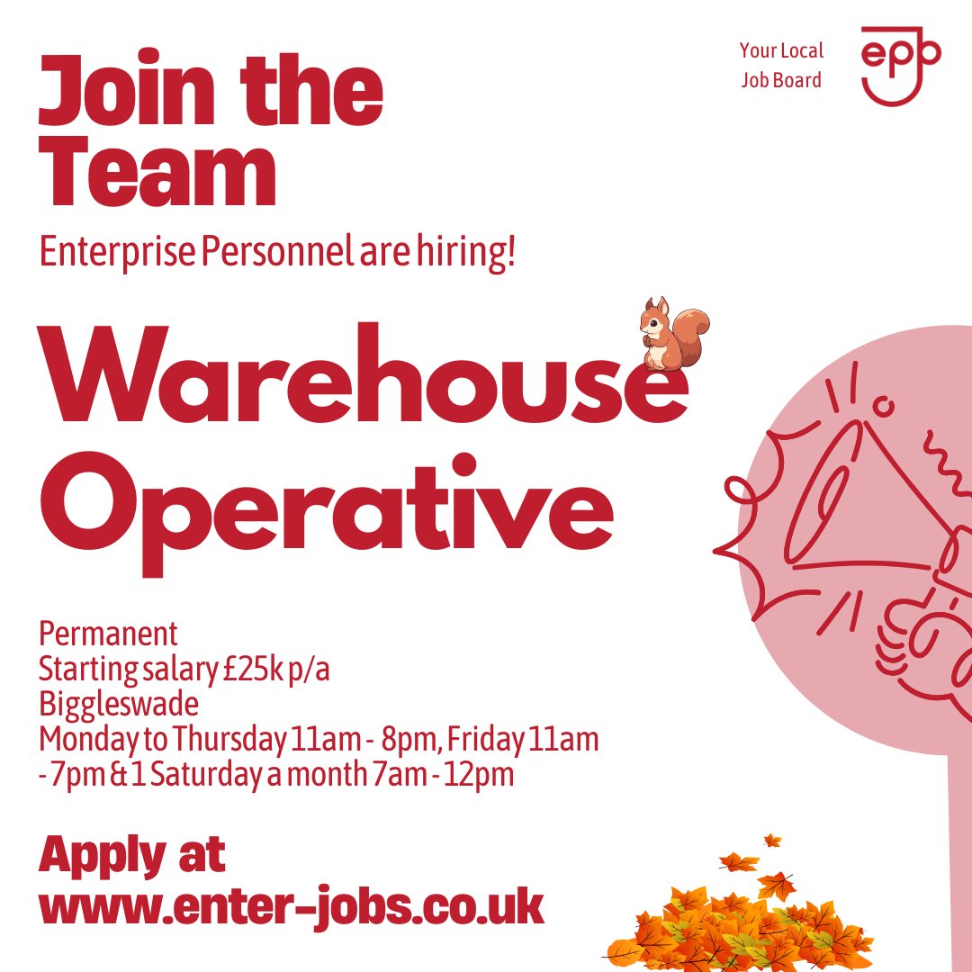 EnterJobs's tweet image. Enterprise Personnel's client is looking to recruit a Warehouse Operative in Biggleswade.
Apply now via our website! 

#warehousework #warehousejobs #warehouseoperative #warehouseworkers #pickingandpacking #HandsOnWork #biggleswade #biggleswadejobs #bedfordshire
