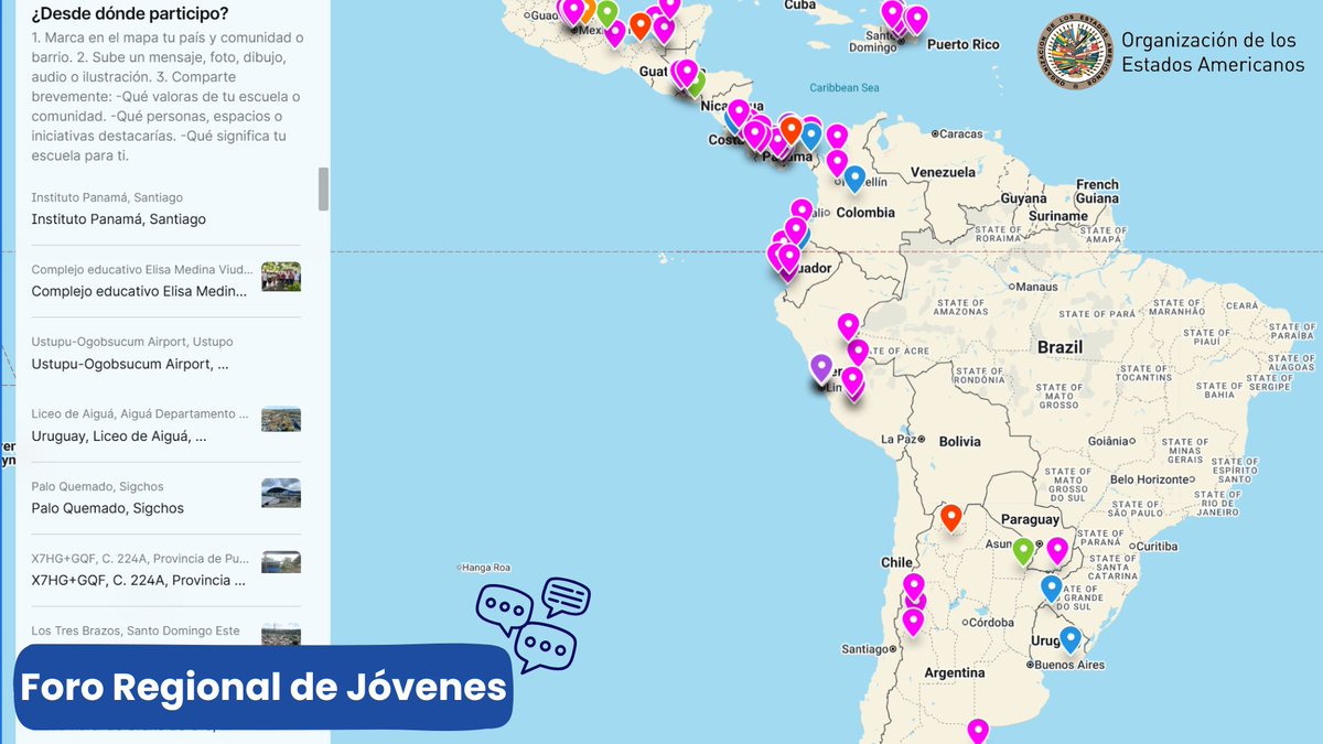 🌟 Nuestros jóvenes están iluminando el mapa con su brillo ✨en el Foro Regional de Jóvenes sobre Educación para la Participación Democrática y la Ciudadanía Responsable de la OEA ¡Voces que inspiran, transforman y construyen futuro! 💬🤝Más información: oas.org/ext/es/princip…