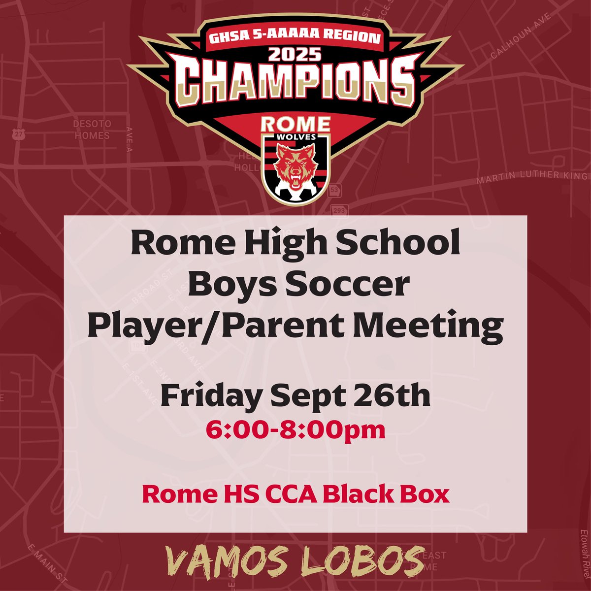 Attention all parents:

The 2026 Soccer Season is quickly approaching, and we have our player/parent Q&amp;A scheduled for tonight.

Parent/Player Q&amp;A Meeting
📅  Friday 9/26
⏰  6pm to 8pm 
🏫  Black Box in the CCA Building

Enter through the side entrance near the weight room.