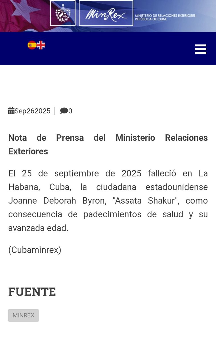 ric23's tweet image. Cuban Foreign Ministry confirms that Assata Shakur (born JoAnne Chesimard), former Black Panther &amp;amp; Black Liberation Army member, died in Cuba at 78. Convicted of killing NJ State Trooper Werner Foerster in 1973, she escaped prison in 1979 &amp;amp; was granted asylum in Cuba in 1984. Her…