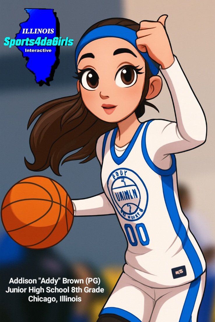 Addison "Addy" Brown '30
Middle School 8th Grade (PG)
Chicago, Illinois 

*The freshest ballers in Illinois rock wit Sports4daGirls (Illinois)*