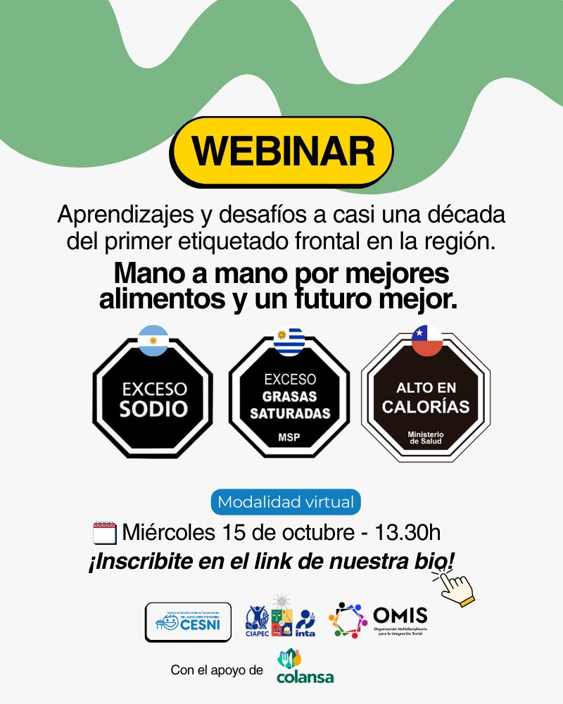 En el marco del Día Mundial de la Alimentación y a casi 10 años de la primera implementación de un etiquetado frontal en la región. Inscríbete en docs.google.com/forms/d/e/1FAI…