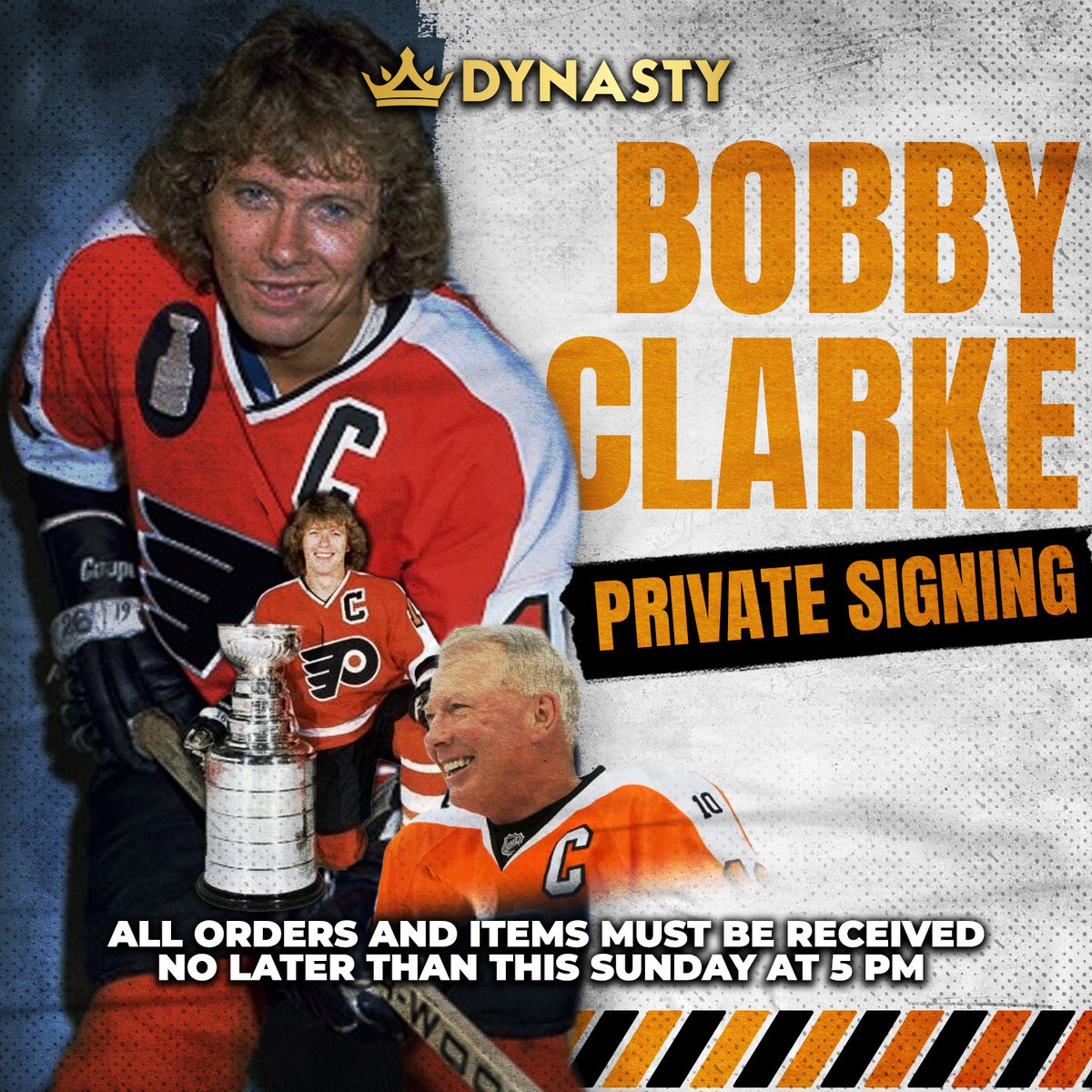 Let's go <a href="/FlyersNation/">Flyers Nation</a>!! We will be seeing Bob Clarke next week and are offering limited pre-sale opportunities. Details in link.
shopdynastysports.com/collections/bo…
