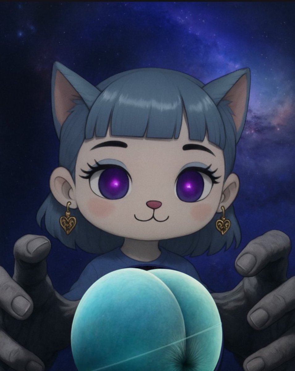 우라누스 행성 밈을 들고 있는 고양이 소녀 일러스트