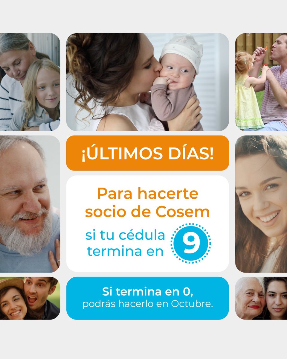 Cambiate a una mutualista donde tu salud sea lo más importante, hacete socio de Cosem. Podrás realizar el cambio en septiembre si tu cédula termina en 9, o en octubre si termina en 0.
 ¡Contactanos por más información! 
📞 19933 | WhatsApp: 2403 0000 
📩 comercial@cosem.com.uy