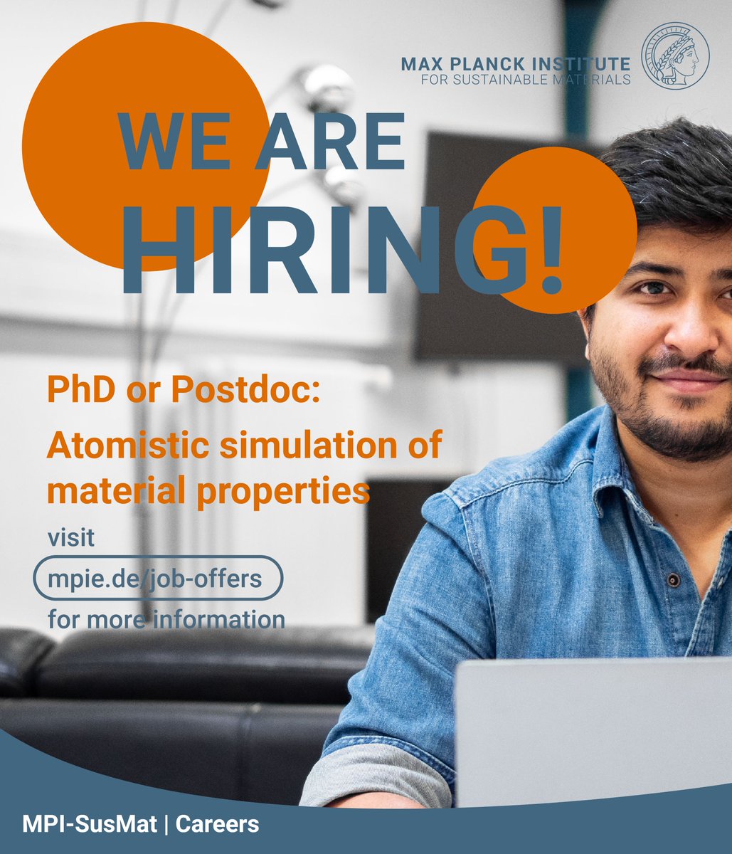 Interested in developing #workflows &amp; #data  structures for atomistic #simulations and searching for a #PhD or #postdoc position - fully-funded in Germany? 
Then apply to join the group of Erik Bitzek 😊 
➡️bewerbermanagement.net/jobposting/0ac…
#PhDposition  #postdocposition #materialsscience