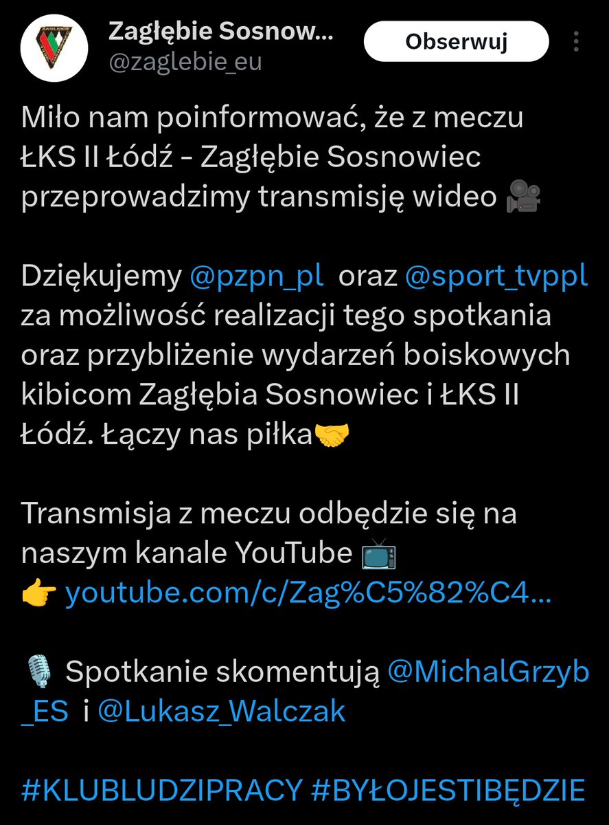 Szacunek Zagłębie Sosnowiec👏
TVP Sport 12 spotkań = 0 transmisji