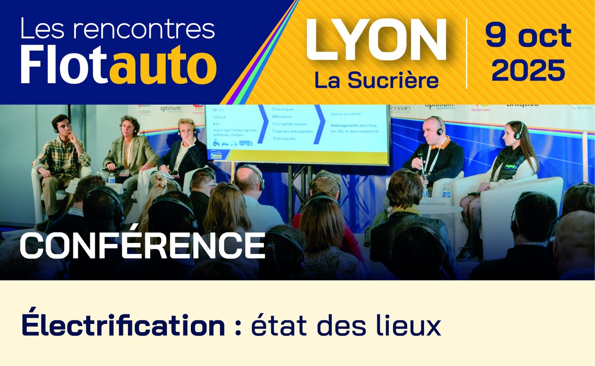 [🎤 CONFERENCE FLOTAUTO]
Électrification : état des lieux

RDV le jeudi 9 octobre pour suivre les retours d'expérience de nos intervenants à ce sujet !

Plus d'informations et inscription 👉 zurl.co/6R8qN