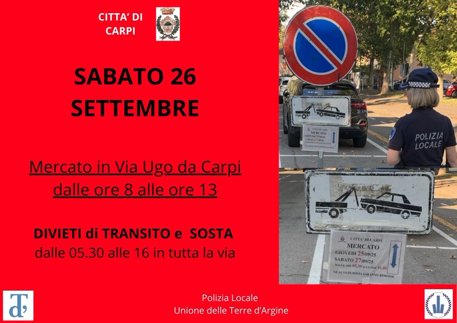 Mercato di Carpi, sabato 27 settembre si sposta in via Ugo da Carpi