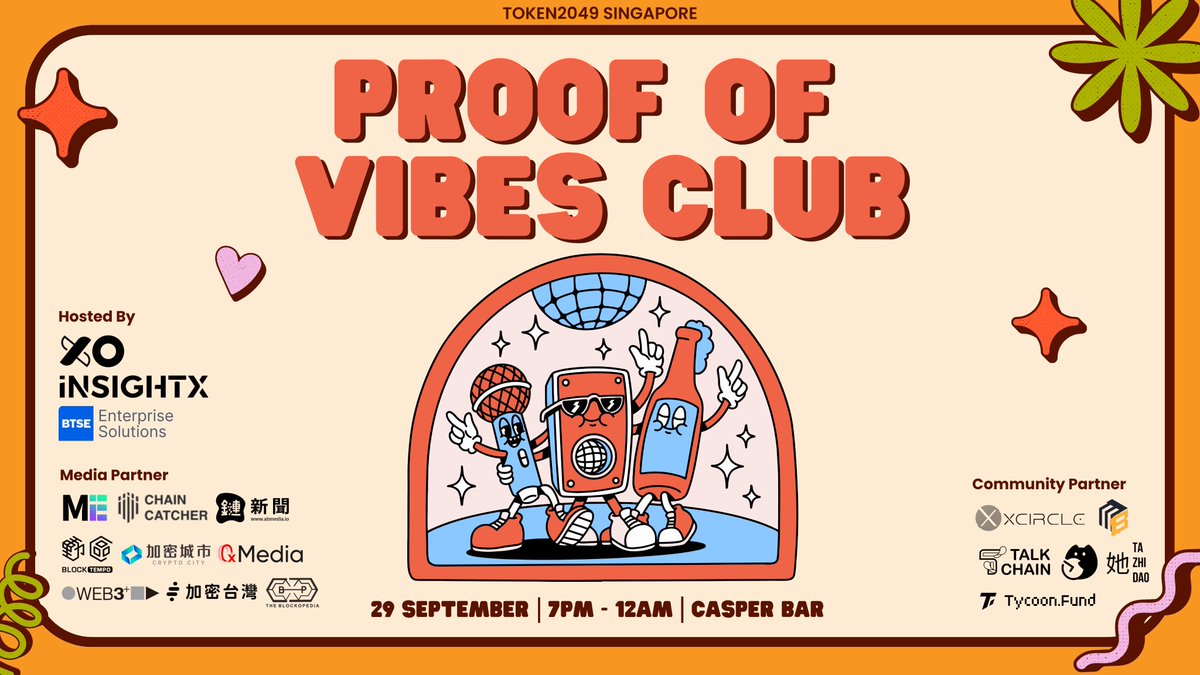 Token2049 survival kit🔎
✅ Good drinks &amp; bites
✅ Good frens
✅ Good vibes

Let’s recharge at Proof of Vibes Club✨
cohosted w/ <a href="/InsightXnetwork/">InsightX</a> <a href="/BTSE_Enterprise/">BTSE Enterprise</a> 🩵

Tonight we vibe, tomorrow we build.
Join Us 👉 luma.com/3ptcxdnx

#Token2049 #ProofOfVibes