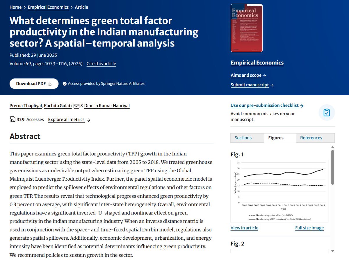 Springernomics's tweet image. ➡️What determines green total factor productivity in the Indian manufacturing sector? A spatial–temporal analysis
Prerna Thapliyal, Rachita Gulati &amp;amp; Dinesh Kumar Nauriyal
rdcu.be/eIlua
Published in Empirical Economics
Provided by SN #SharedIt
@IHS_Vienna