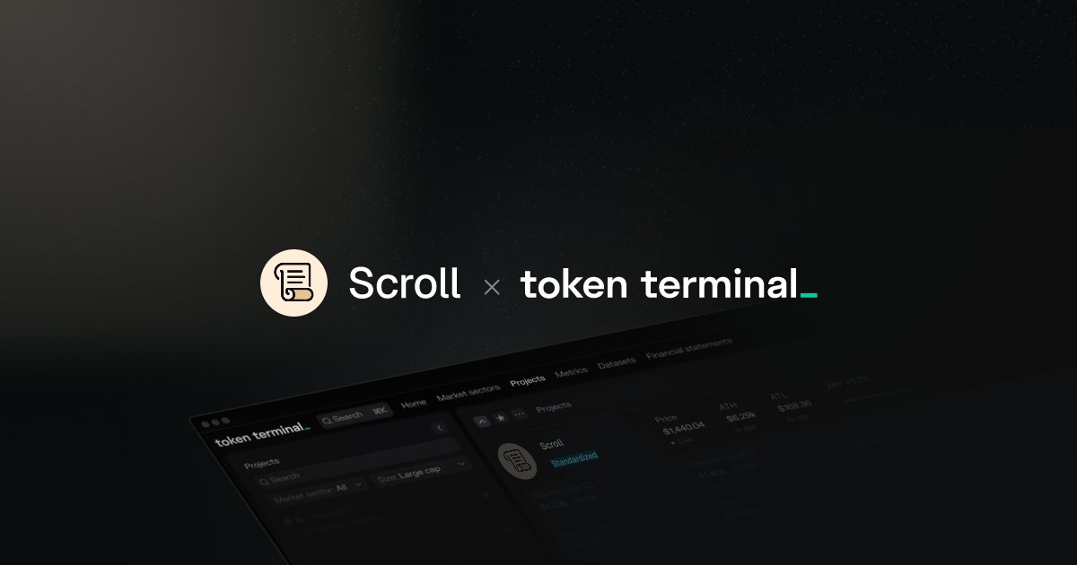 tokenterminal's tweet image. 🆕📊@Scroll_ZKP enters into a Data Partnership with Token Terminal.
▪️ Scroll is a native zkEVM L2, focused on building the Open Economy.
▪️ Now, with growing traction among ecosystem applications, such as @honeypop_app and @ether_fi, Scroll recognized the need for reliable,…