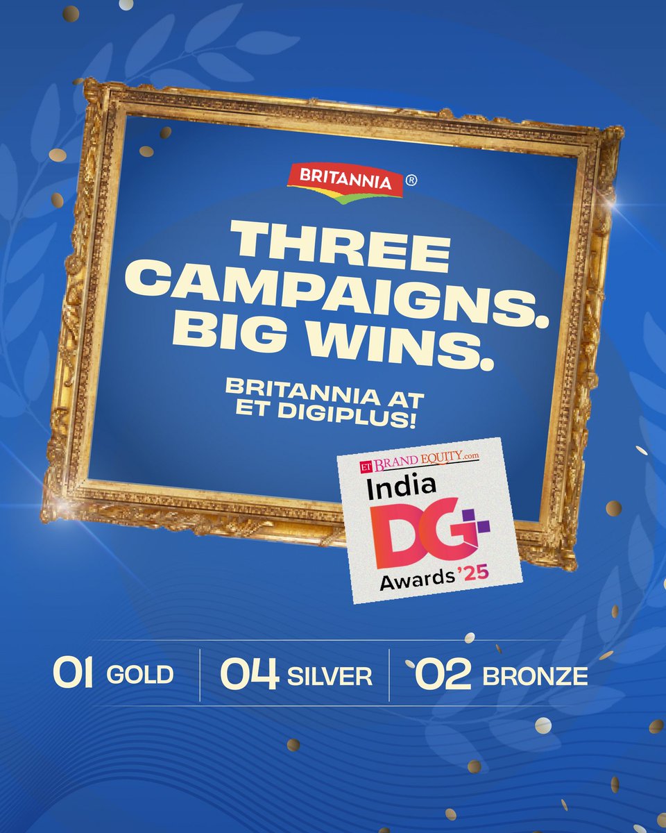 BritanniaIndLtd's tweet image. From storytelling to star power- we’re proud to share our wins at the ET Brand Equity DG+ Awards. 

Congratulations to the entire team for turning ideas into award-winning campaigns! 

#Britannia  #TingTingTiDing