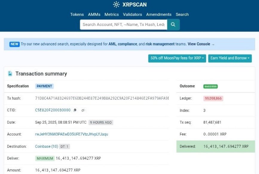 Brett_Crypto_X's tweet image. 🚨 MASSIVE XRP MOVE 🚨

16,413,147 $XRP sent from a wallet 👉 Coinbase 

Selling pressure coming in… or just a whale move before the next big wave?