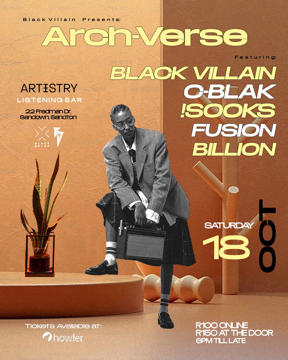 Camagu 👏🏾. Presenting the full line up for the first edition of #ArchVerse 🌖. Featuring: 
<a href="/C__Blak/">Operation Magangane ☣️</a>, <a href="/Suku_Sooks/">!Sooks</a>, @fusi_on, 
<a href="/TumiBillion/">Billie🎧</a>

18 October at Artistry, Sandton.

Can't wait to share this eclectic celestial sonic experience with you. 
Tickets⬇️: howler.co.za/Arch-Verse_