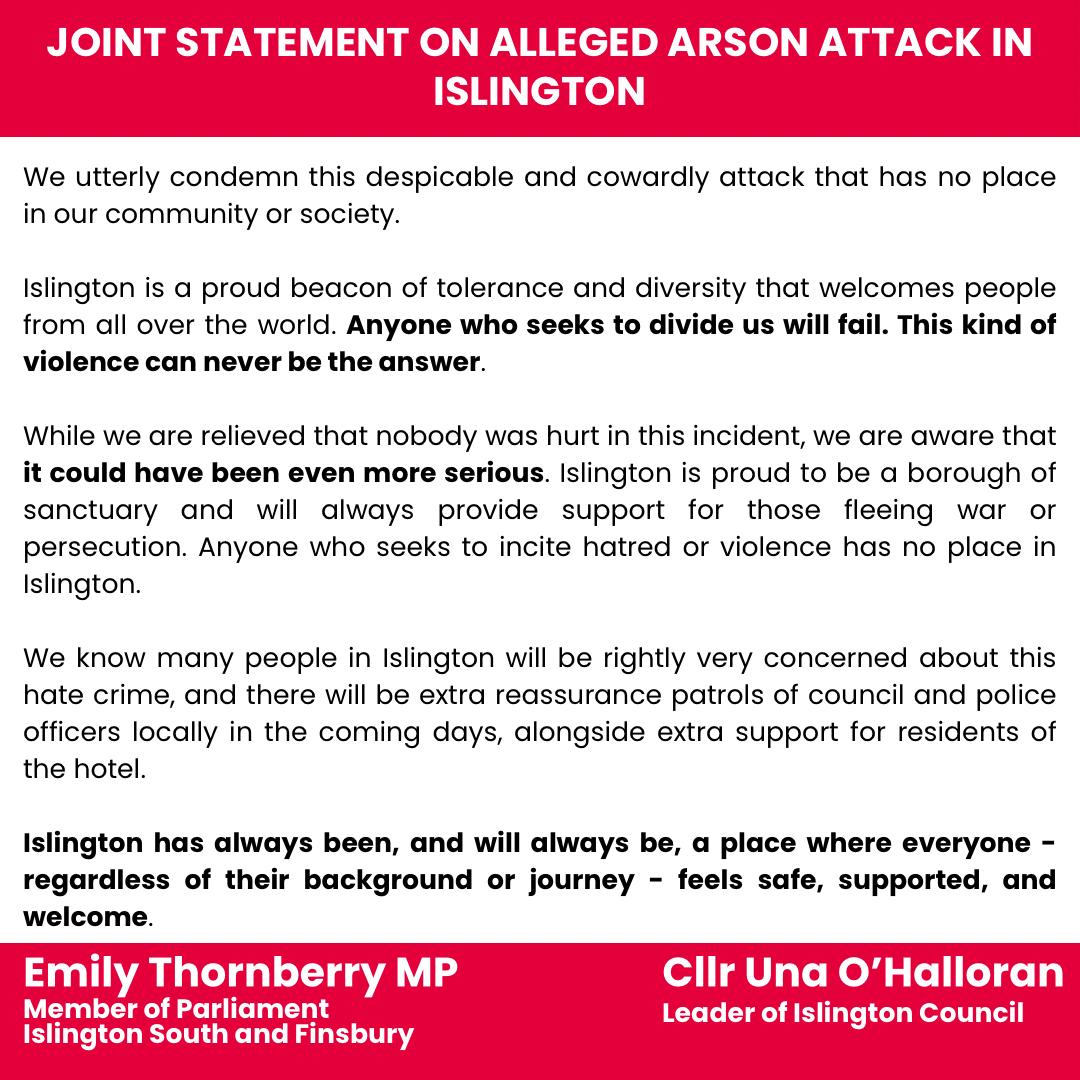 This attack is not who we are in Islington and Finsbury. And it never will be. #migrantswelcome