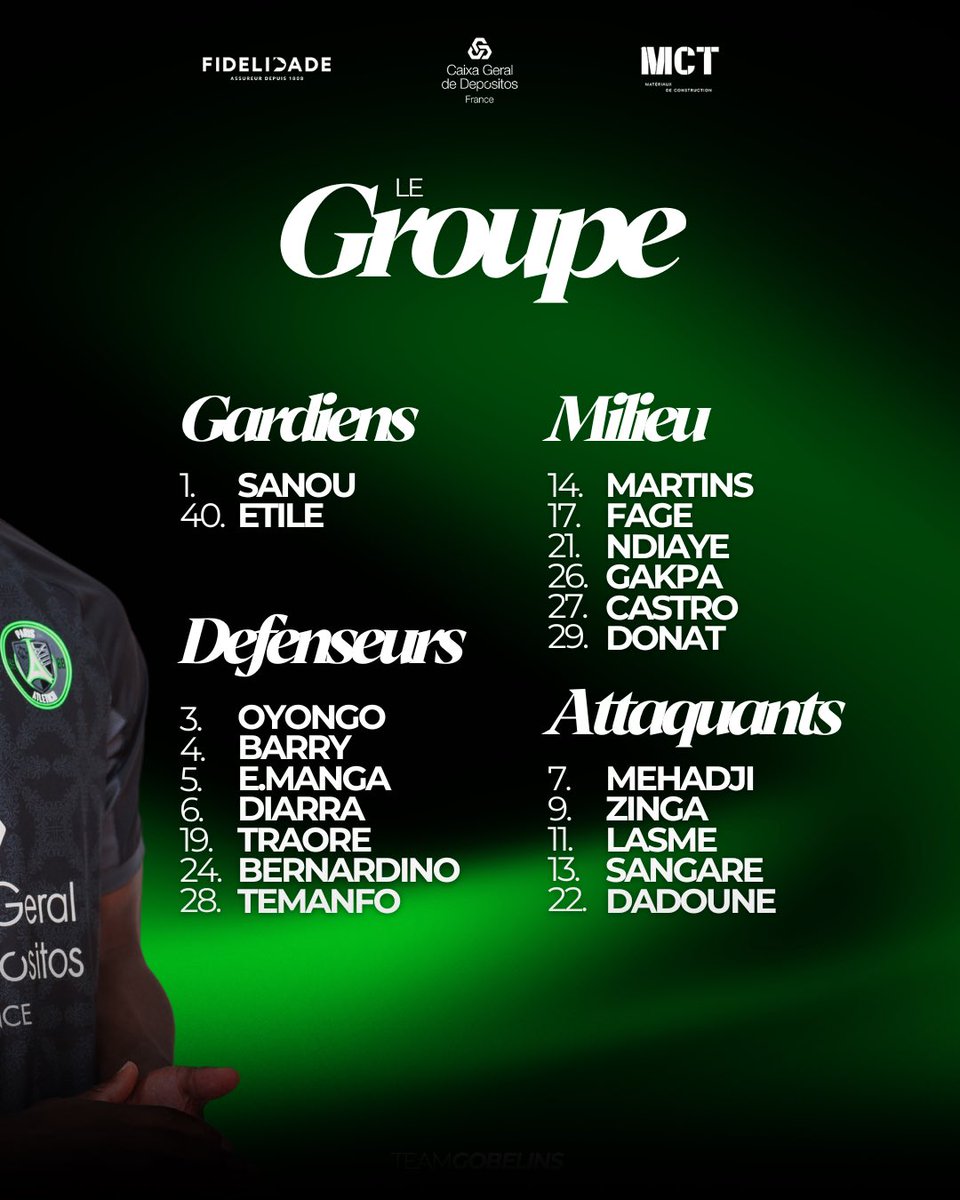 𝐋𝐄𝑮𝑹𝑶𝑼𝑷𝑬

Le groupe retenu pour affronter <a href="/lepuyfoot43/">Mél Martinez</a> ce soir !

#TeamGobelins💚🖤