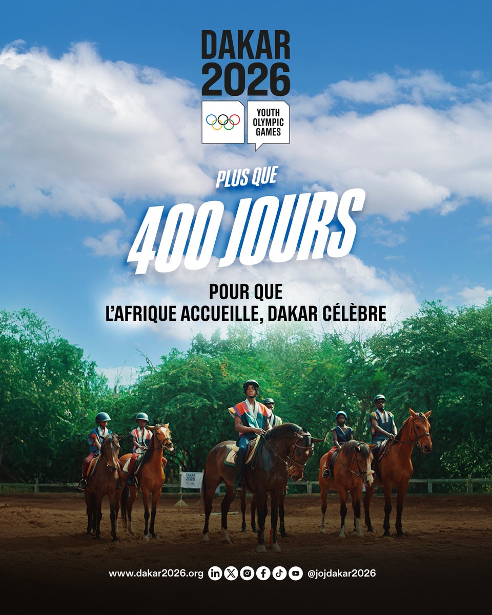 ⏳ J‑400… et chaque seconde compte.

Dakar se prépare à devenir le cœur battant de la jeunesse olympique.
Ici commence l’histoire d’une Afrique qui ose, qui inspire et qui fera vibrer le monde. 🌍🔥

<a href="/jeuxolympiques/">Jeux Olympiques</a> 

#Dakar2026