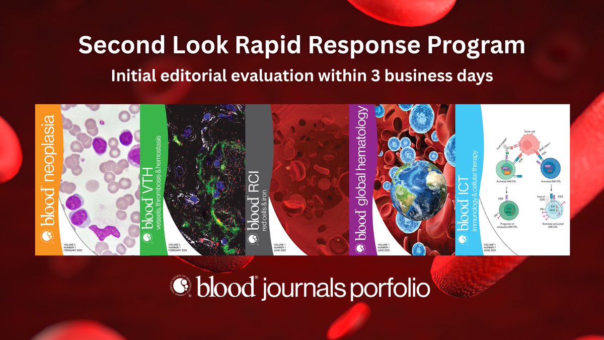BloodPortfolio's tweet image. Let Us Take a Second Look 👀
With our #secondlook program, researchers can submit manuscripts previously submitted to other journals to the 5 specialized journals in the Blood portfolio for a rapid review. Receive an initial decision in 3 business days: ow.ly/egG950X2bvR