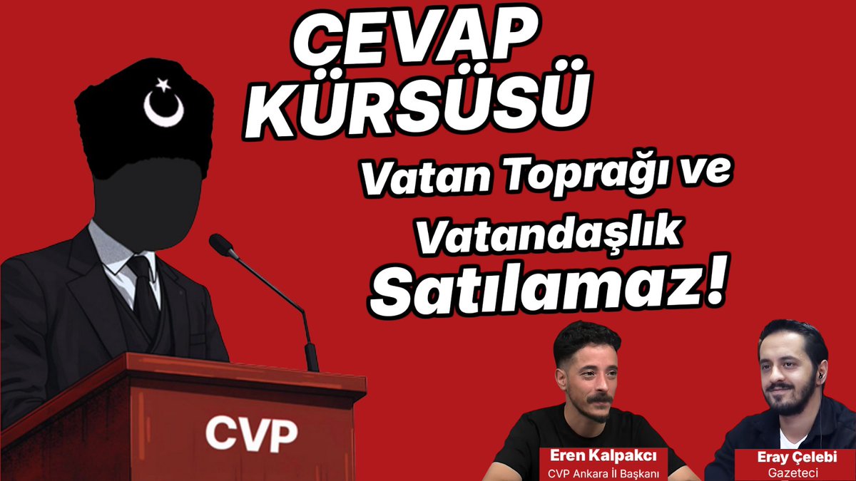 🔴 CANLI YAYIN 

Cevap Kürsüsü - Vatan Toprağı ve Vatandaşlık Satılamaz! | Ankara İl Başkanımız Eren Kalpakcı - Eray Çelebi 

Canlı yayın saat 20.00'de, Cumhuriyetçi Vatanseverler Partisi YouTube kanalında. 

Yayını izlemek için;
youtube.com/live/lDABbKcRf…

HalktanGelecekBirCeVaPVar