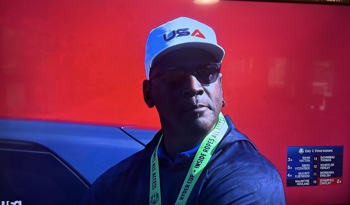 RossMartinNC's tweet photo. Former UNC wing Michael Jordan at the Ryder Cup on Friday at Bethpage Black in Farmingdale, New York. https://t.co/7Dy5QcmSzB