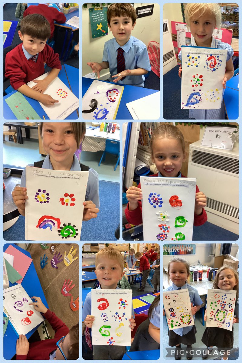 We had such a creative art lesson today! We did some finger painting in spirals and made spirals with chalk in the Key Stage 1 yard 🌀